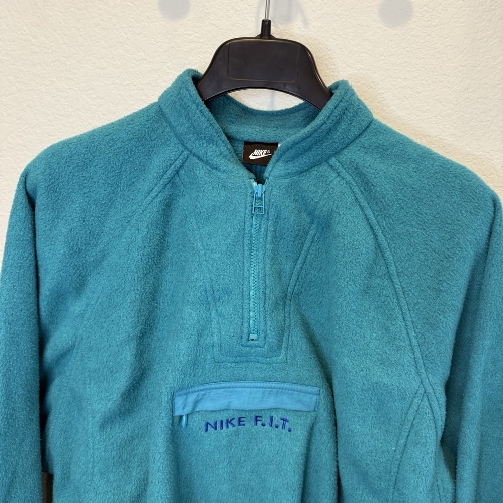 Vintage 90s Nike F.I.T. Teal Blue Half-Zip sherpa Fleece Pullover Jacket Large - Picture 2 of 8